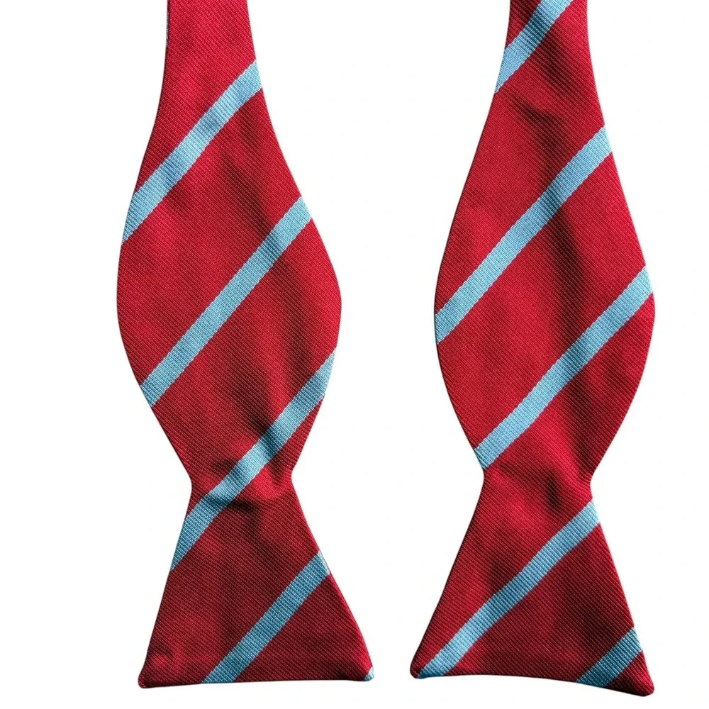 Ben Silver Silk Woven Striped Bow Tie Mens Red Blue Charleston London 2.5